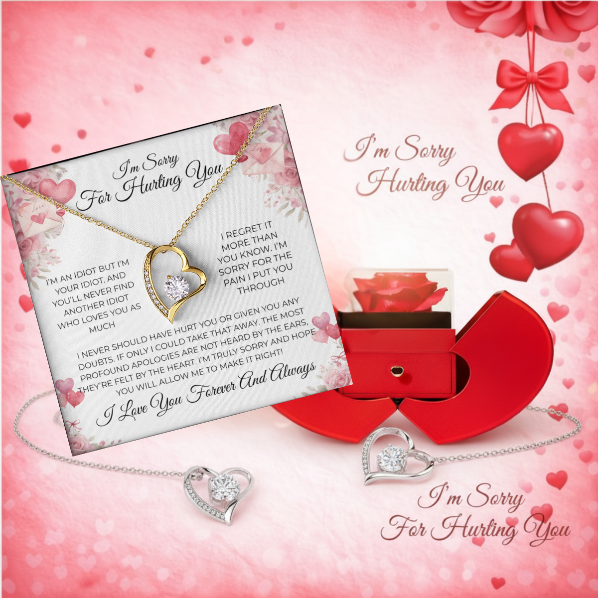 Apology Gift That Melts Hearts- Forever Love Necklace with Romantic Message & Rose Box