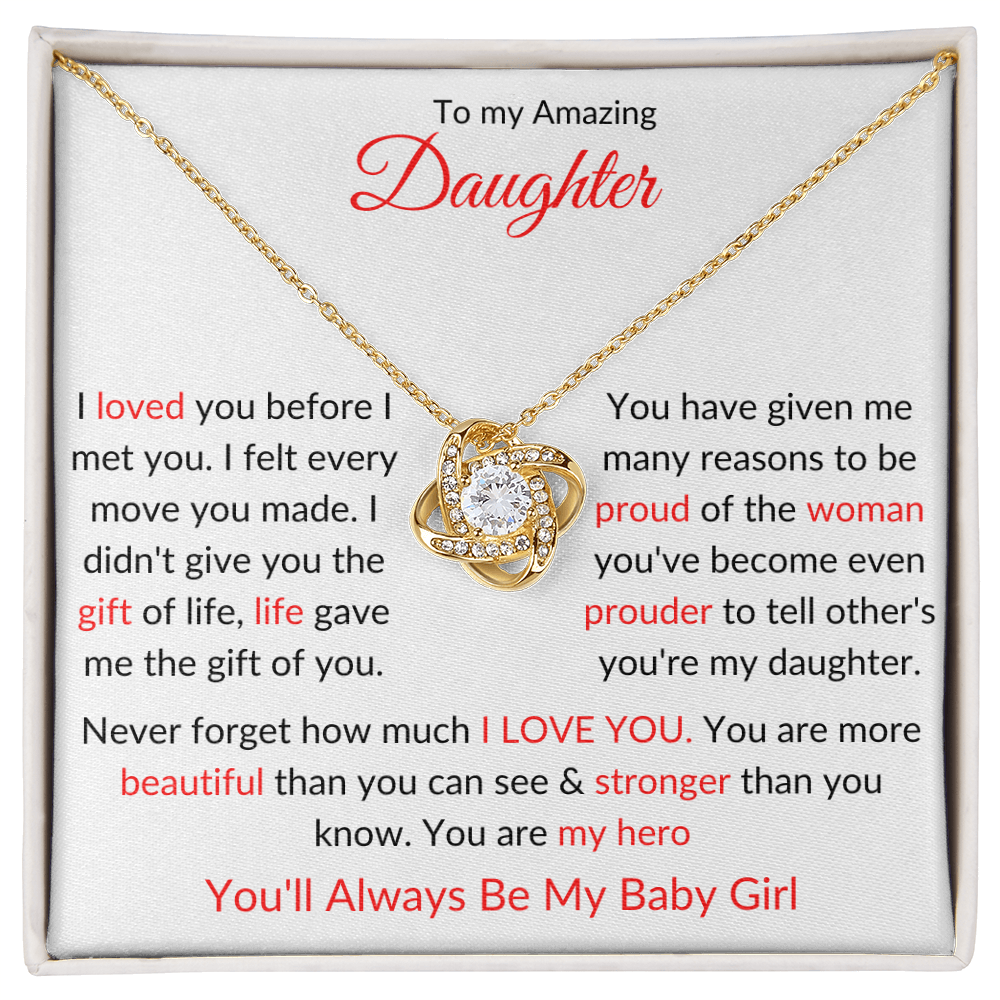 Beautiful Gift for "My Amazing Daughter" Love Knot Necklace