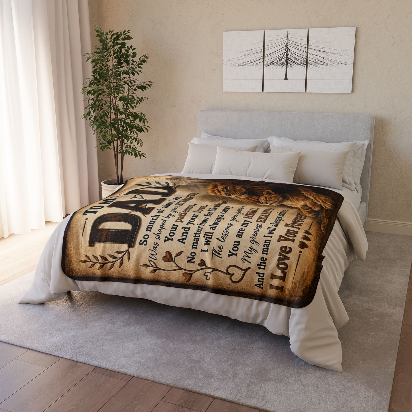 To My Dad Emotional Lion Blanket Keepsake Gift