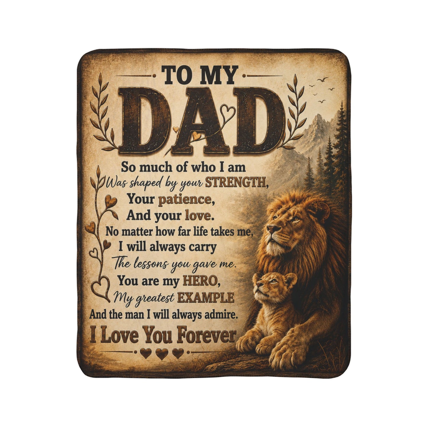 To My Dad Emotional Lion Blanket Keepsake Gift