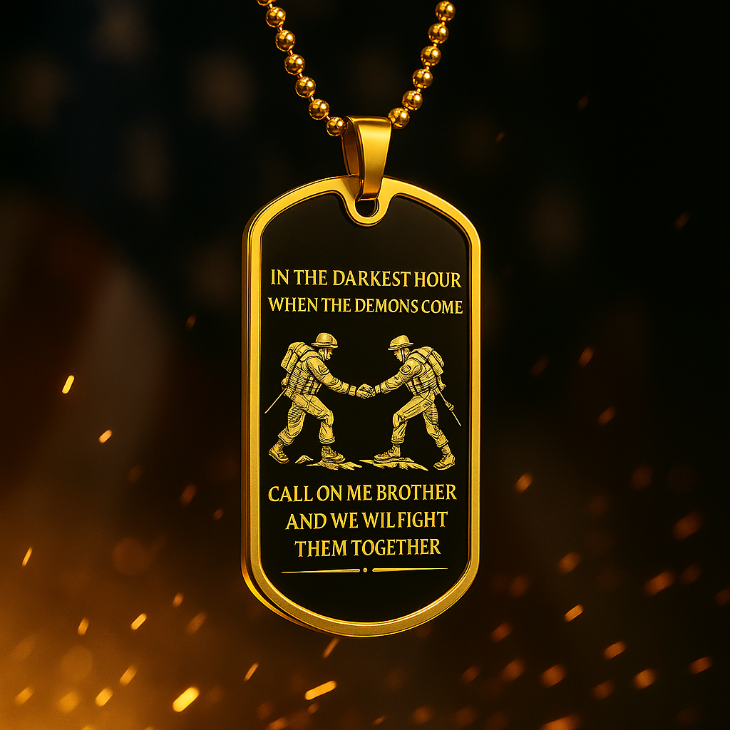 "Brotherhood Dog Tag Necklace – ‘Call On Me’ Military Pendant"