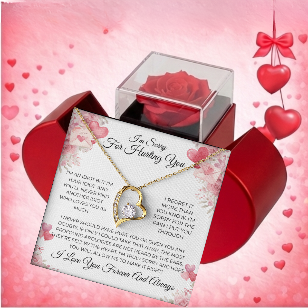 Apology Gift That Melts Hearts- Forever Love Necklace with Romantic Message & Rose Box