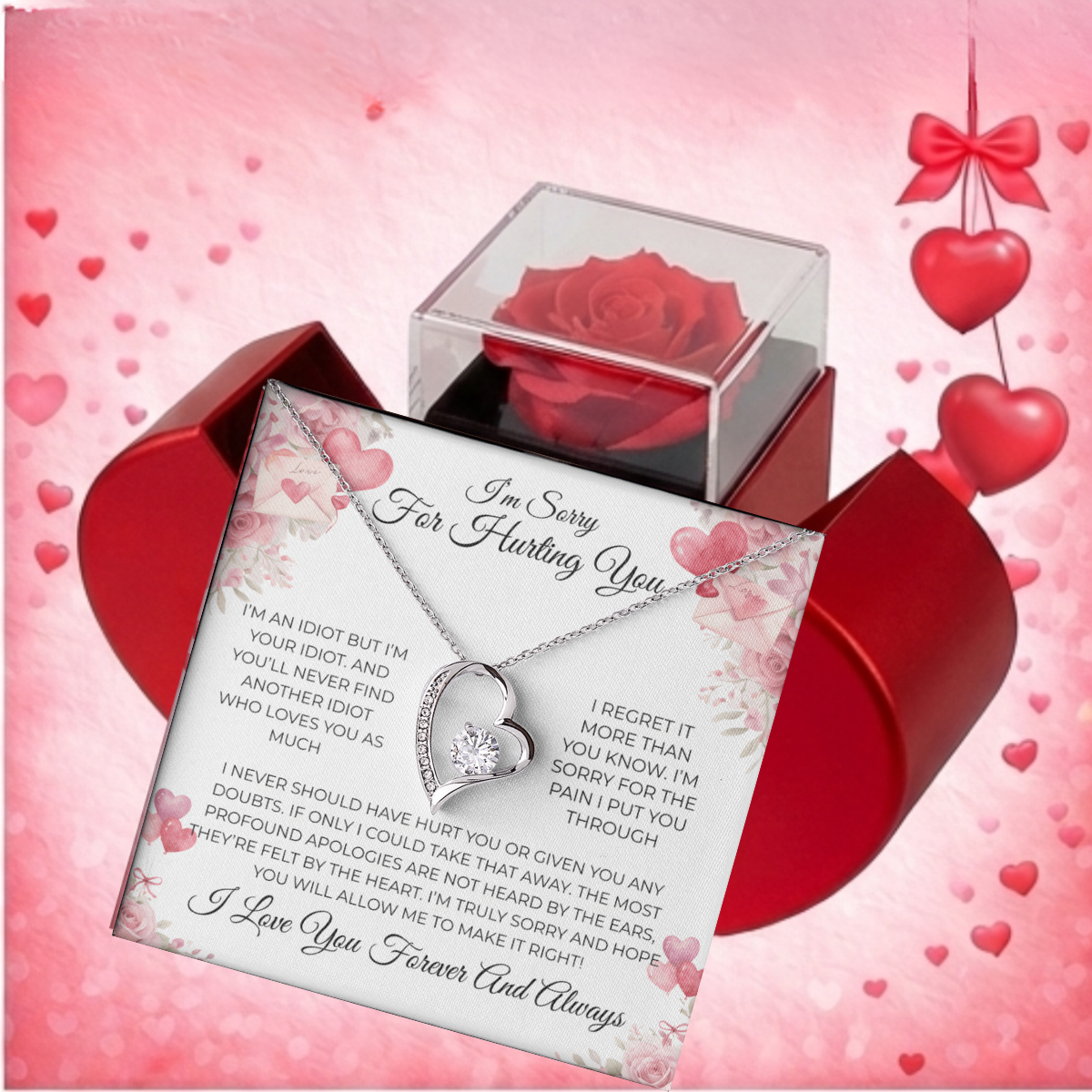 Apology Gift That Melts Hearts- Forever Love Necklace with Romantic Message & Rose Box
