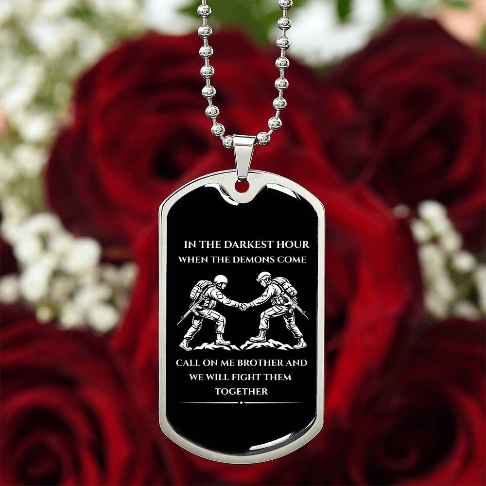 "Brotherhood Dog Tag Necklace – ‘Call On Me’ Military Pendant"