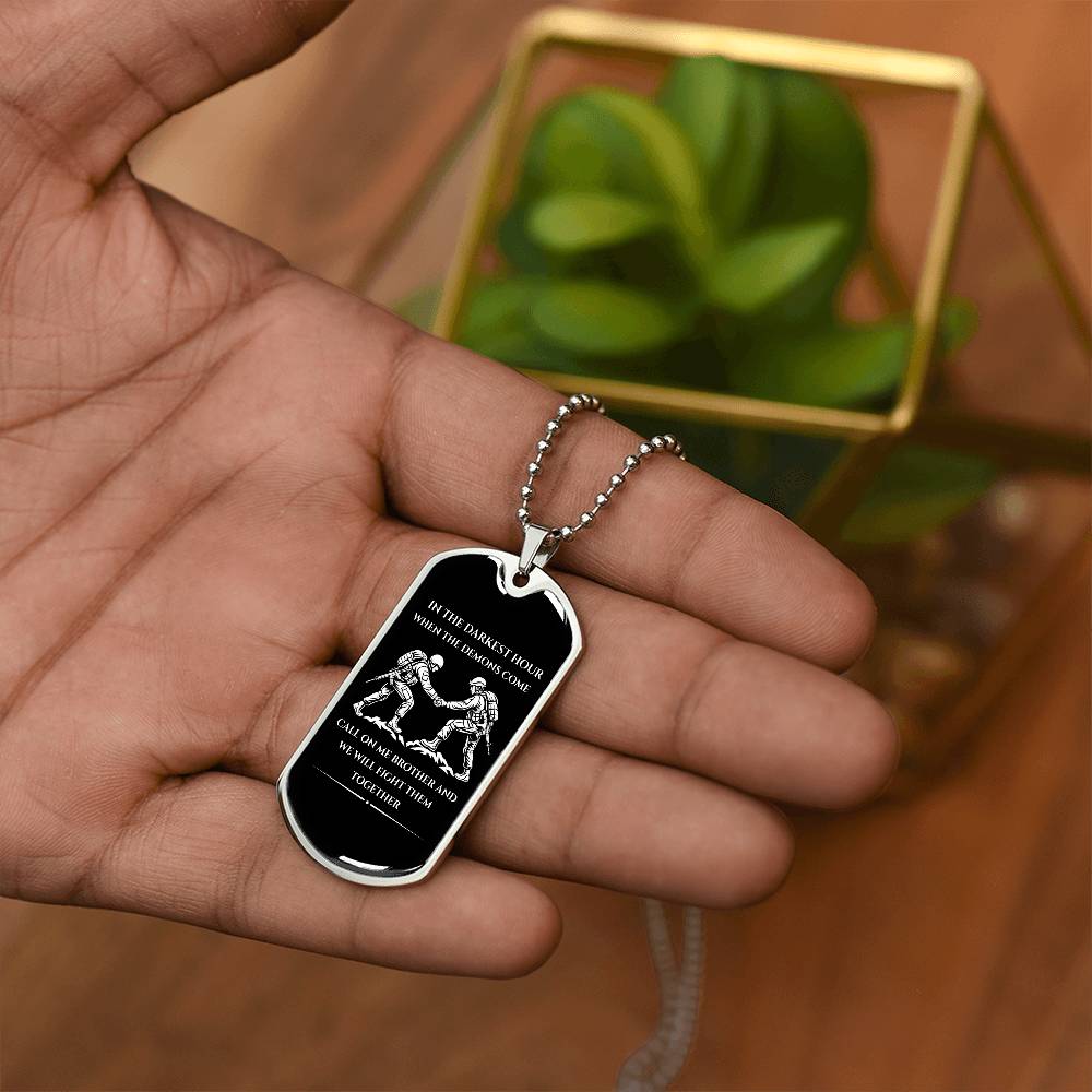"Brotherhood Dog Tag Necklace – ‘Call On Me’ Military Pendant"