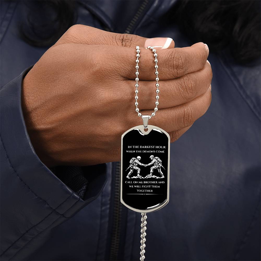 "Brotherhood Dog Tag Necklace – ‘Call On Me’ Military Pendant"