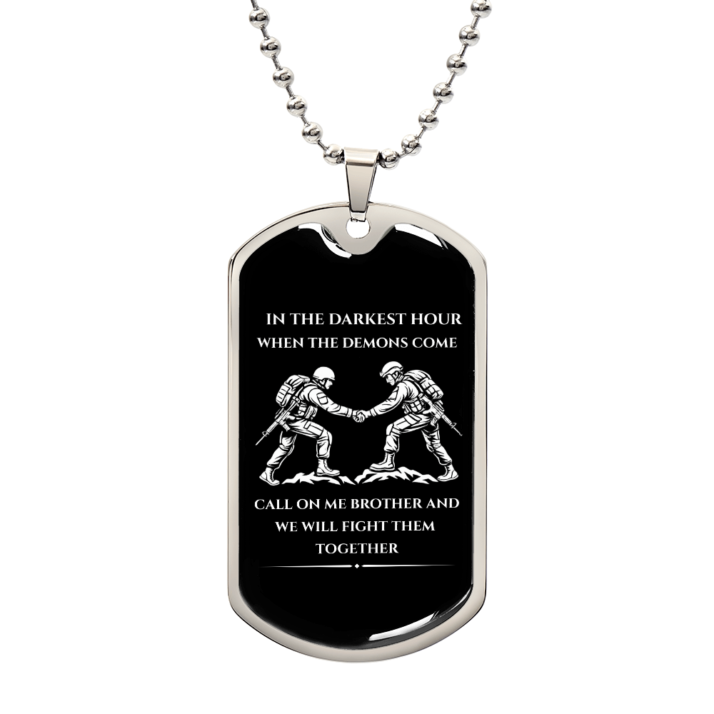 "Brotherhood Dog Tag Necklace – ‘Call On Me’ Military Pendant"