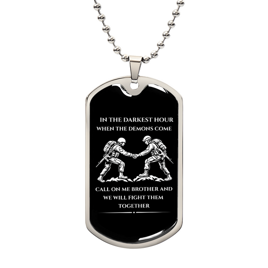 "Brotherhood Dog Tag Necklace – ‘Call On Me’ Military Pendant"