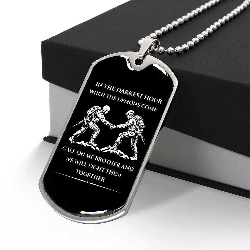 "Brotherhood Dog Tag Necklace – ‘Call On Me’ Military Pendant"