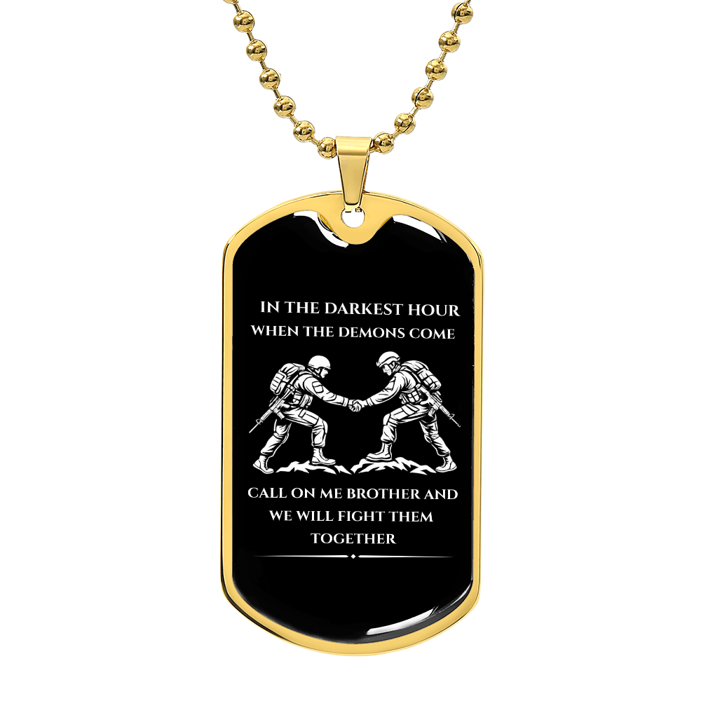 "Brotherhood Dog Tag Necklace – ‘Call On Me’ Military Pendant"