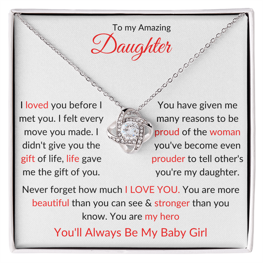 Beautiful Gift for "My Amazing Daughter" Love Knot Necklace