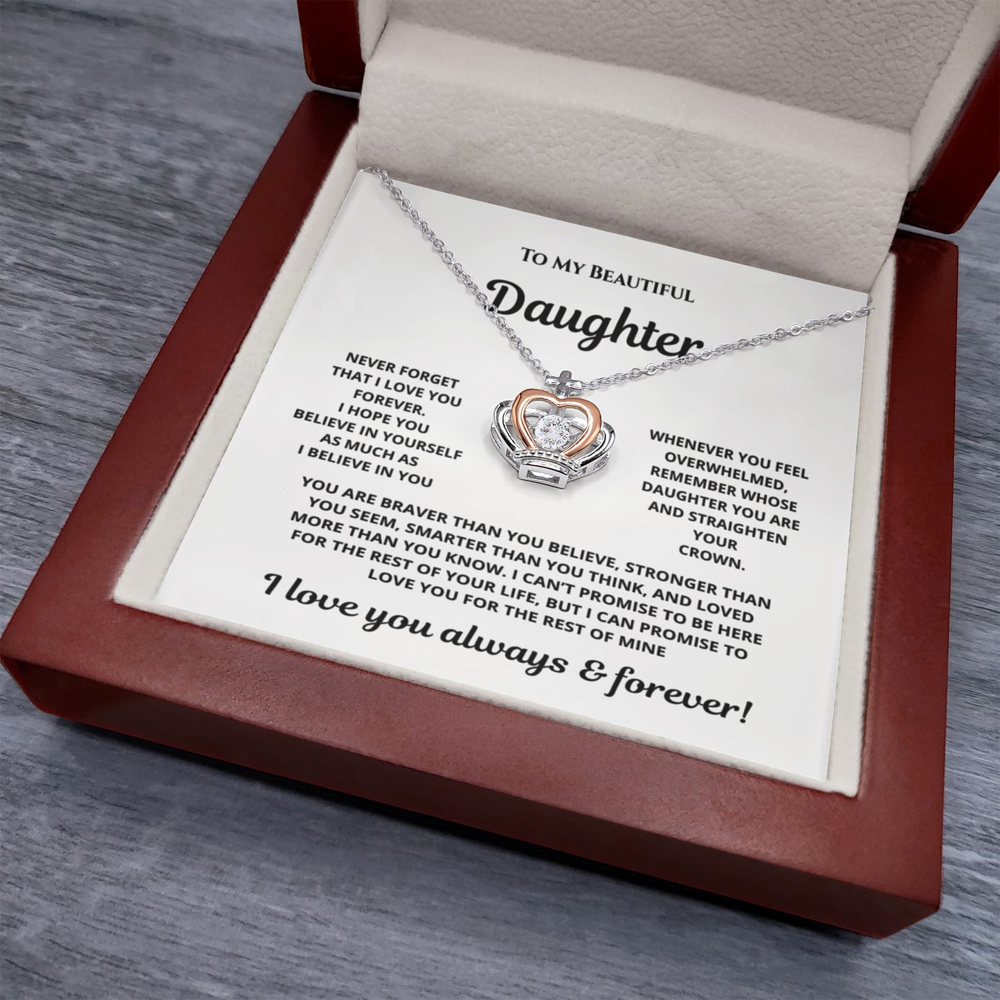 👑  Inspirational Daughter Crown Necklace Gift