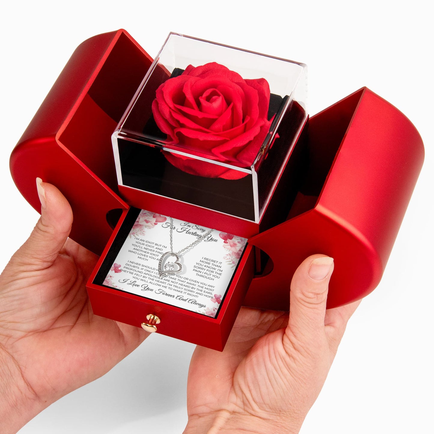 Apology Gift That Melts Hearts- Forever Love Necklace with Romantic Message & Rose Box