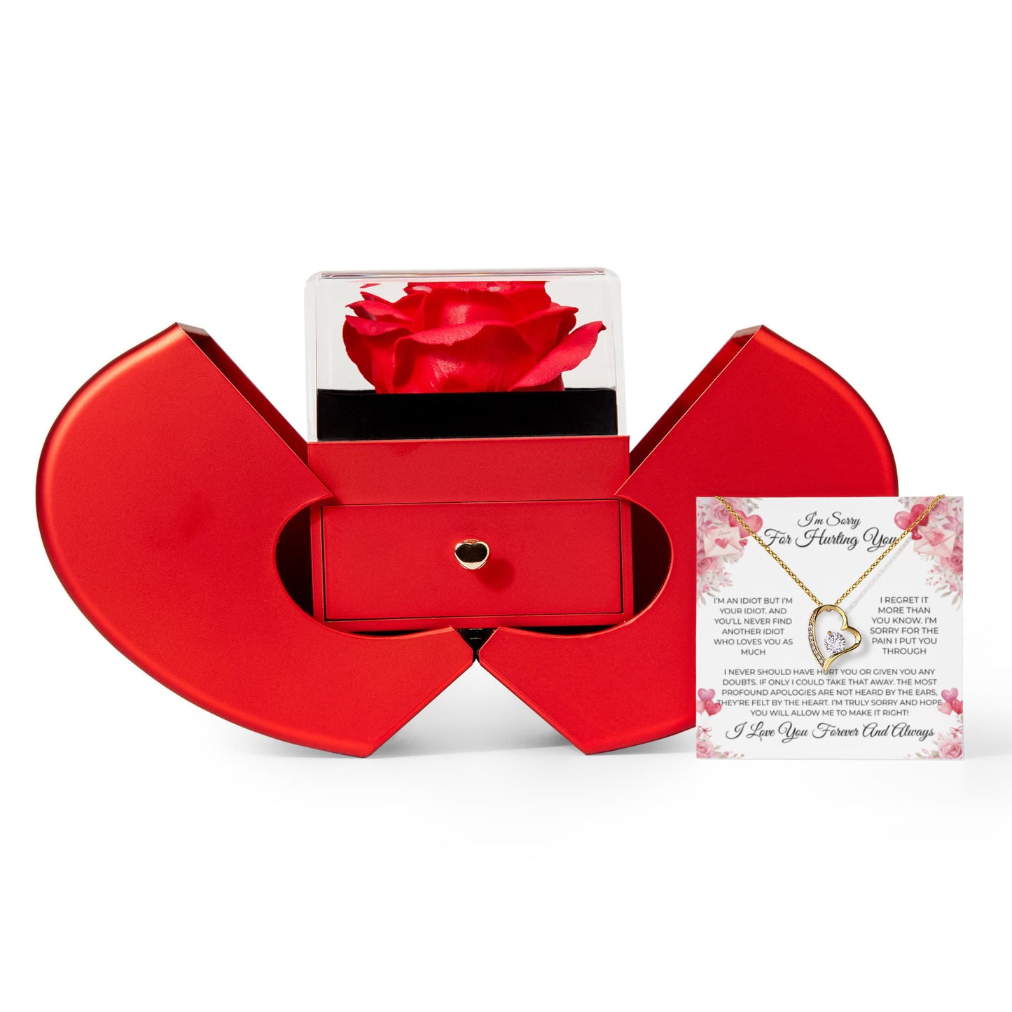 Apology Gift That Melts Hearts- Forever Love Necklace with Romantic Message & Rose Box