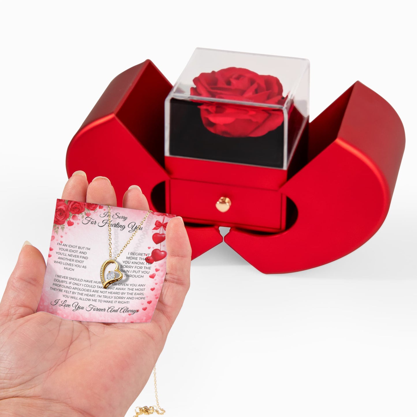 “Please Forgive Me” “I’m Sorry” Forever Love Necklace & Heart Box Gift Set