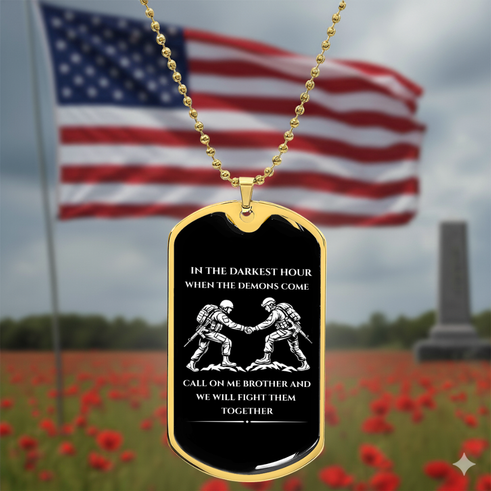 "Brotherhood Dog Tag Necklace – ‘Call On Me’ Military Pendant"