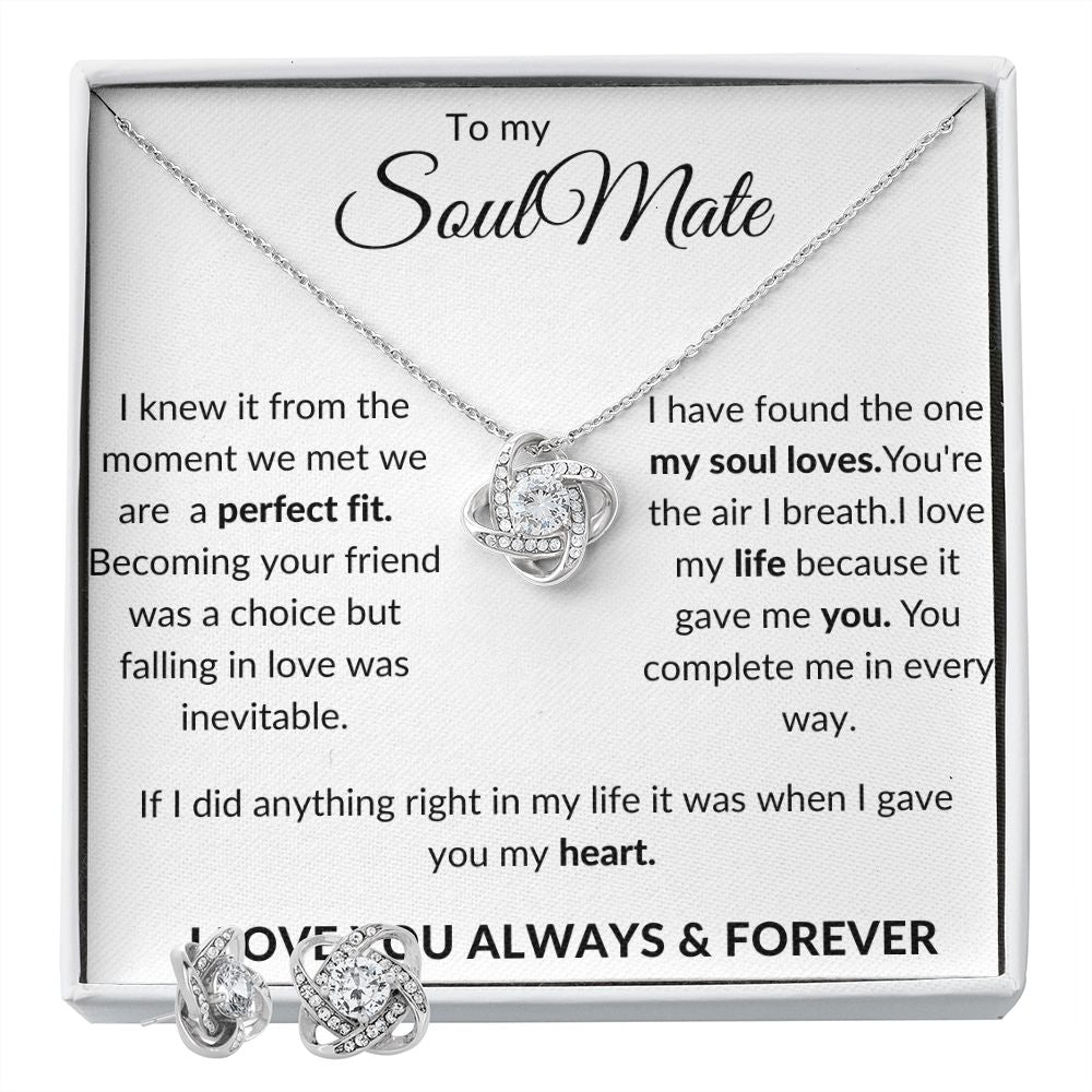 To My Soulmate Love Knot Earrings & Neckace Set