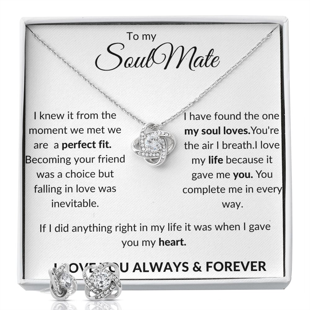 To My Soulmate Love Knot Earrings & Neckace Set